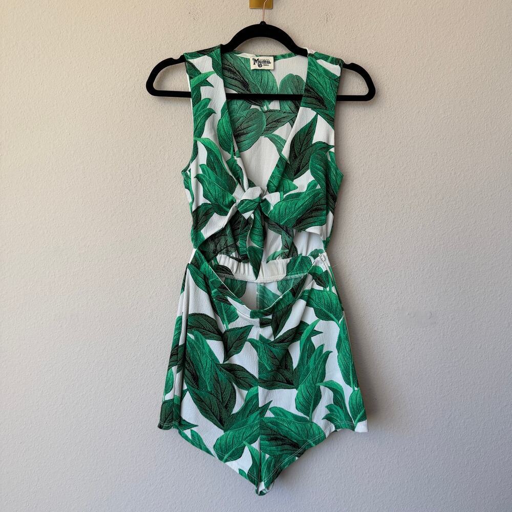 Show Me Your Mumu Nantucket Palm Print Tie Front Romper Size S - Picture 2 of 6